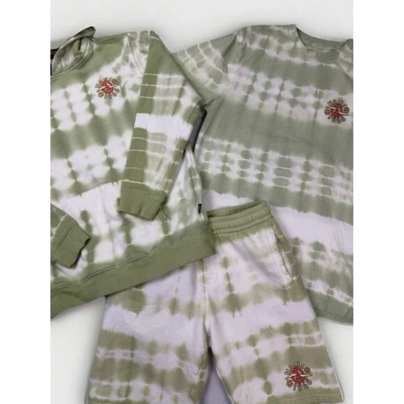 Vans Tie Dye Outfit 3 Piece Hoodie‎ Shirt Shorts Green White Youth M/L 12/14 - Picture 2 of 14
